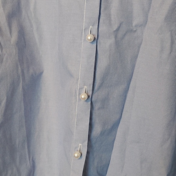 Chicos Lace Style Sleeve Blue Stripe Pearl Button - Picture 4 of 15